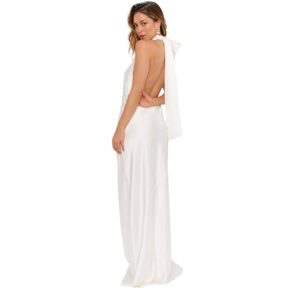 Show Me Your MuMu Dresses & Skirts - Show Me Your Mumu Lisa Maxi Dress Ivory Satin Halter Bridal Gown Size Small